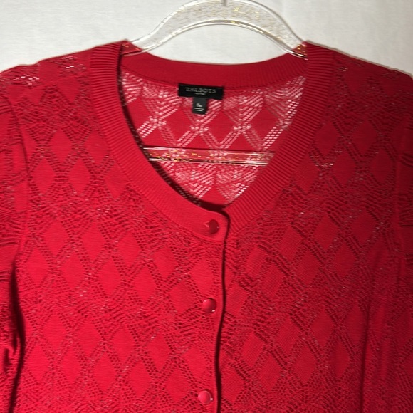 Talbots size SP red button down short sleeve cardigan - Picture 2 of 10